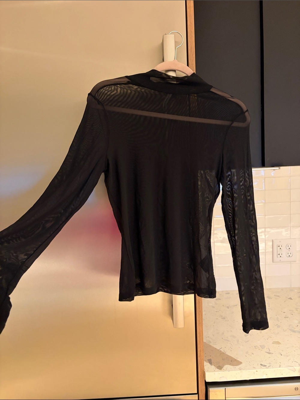 Anthropologie Sheer Black Long-Sleeve Mesh Top